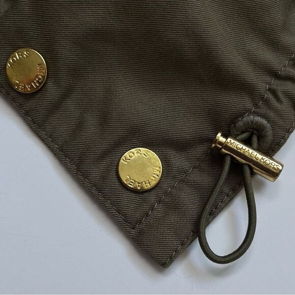 Michael Kors Anorak Coat Olive Green Jacket Drawstring Waist Gold Hardware XS - Picture 7 of 12